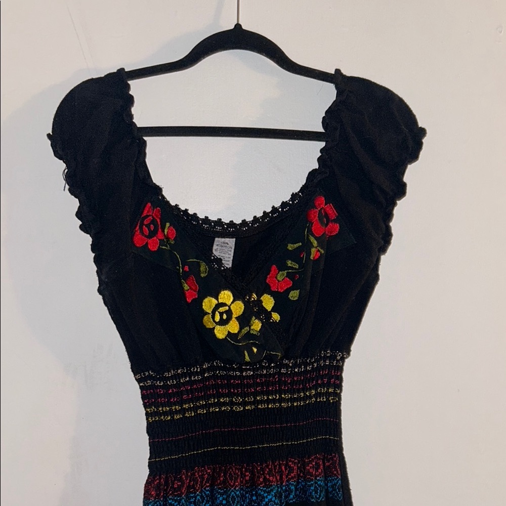 Floral Embroidered Black Dress
